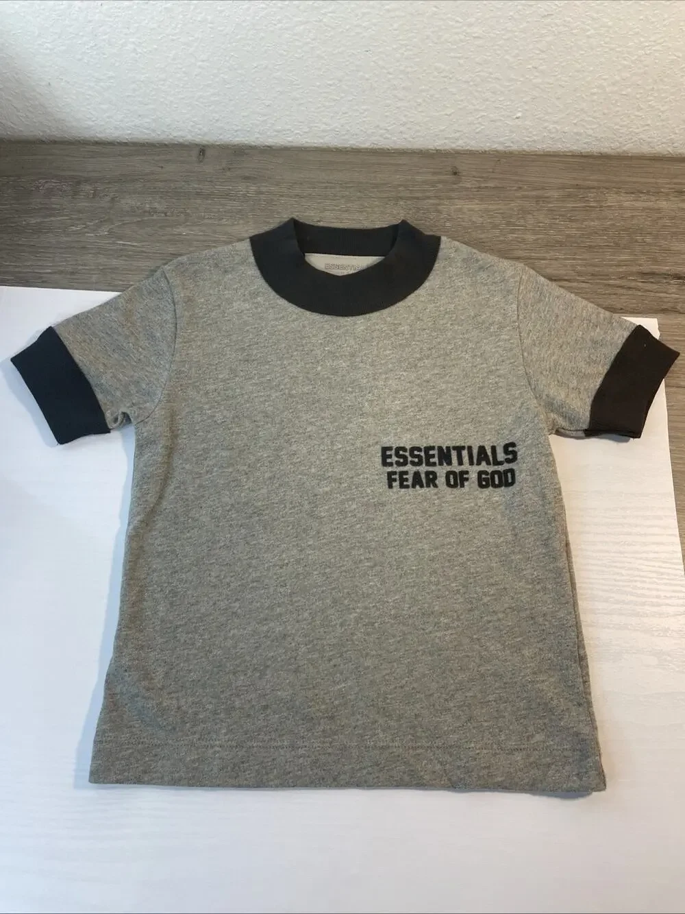 Authentic Fear of God Essentials Kid's Ringer T-Shirt Tee Gray/Black 2/3T